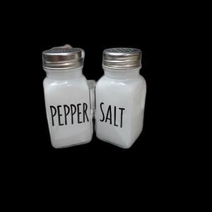 Vintage Glass Salt and Pepper Shakers Set White with Stainless Steel Lids